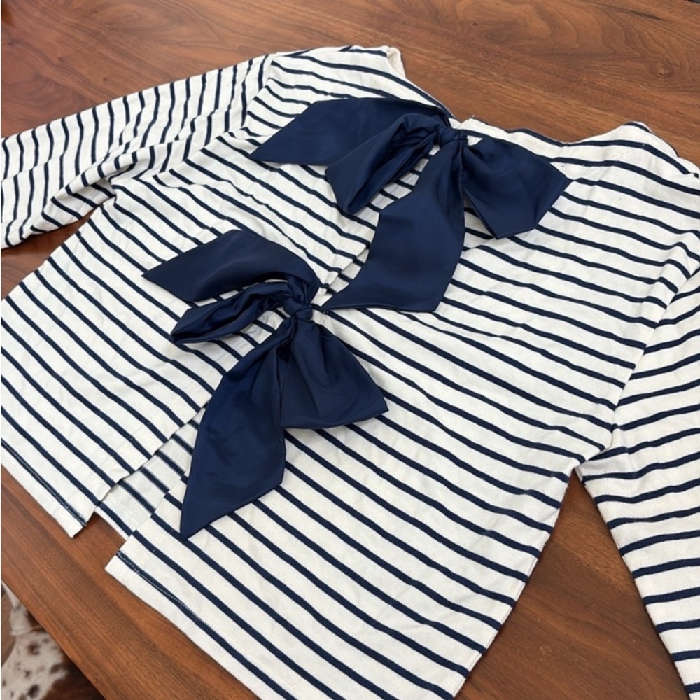 J. Crew Boatneck T-shirt with bows in stripe mariner cotton Size Medium